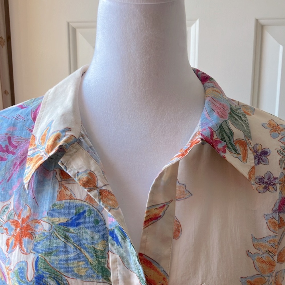 Mango Floral Pattern Shirt Cotton Short Sleeve Multicolor Size 8 - Picture 8 of 14